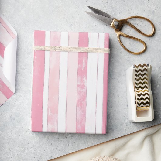 Roze Waterverf Streep Cadeaupapier