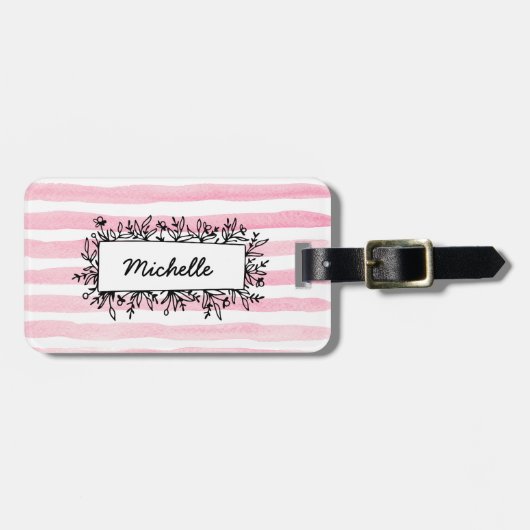 Roze waterverf streep Gepersonaliseerd Bagagelabel (Voorkant horizontaal)