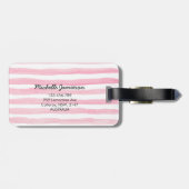 Roze waterverf streep Gepersonaliseerd Bagagelabel (Achterkant horizontaal)