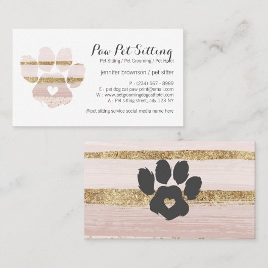 Roze Waterverf streken Pet Sitter Grooming Paw Visitekaartje (Voorkant / Achterkant)