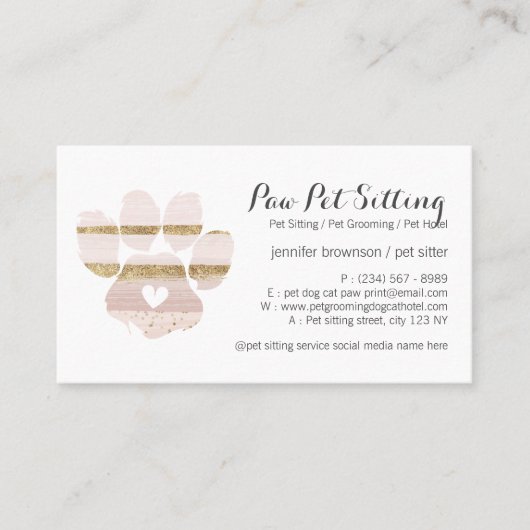 Roze Waterverf streken Pet Sitter Grooming Paw Visitekaartje (Voorkant)