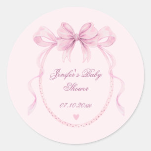 Roze Waterverf Strik Baby Shower Favor Label
