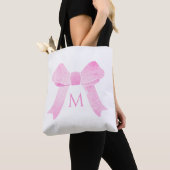 Roze Waterverf Strik Girlachtig Monogram Tote Bag (Dichtbij)