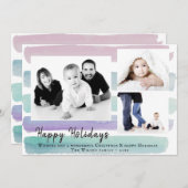 Roze Waterverf Stripe 3 Photo Collage Kerstmis Feestdagenkaart (Voorkant / Achterkant)
