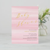 Roze Waterverf Stripe Baby shower Folie Folie Uitnodiging (Staand Voorkant)
