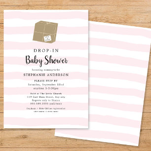 Roze Waterverf Stripe DROP-IN Meisje Baby shower Kaart