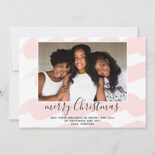 Roze Waterverf Stripe kerstfotokaart (Voorkant)