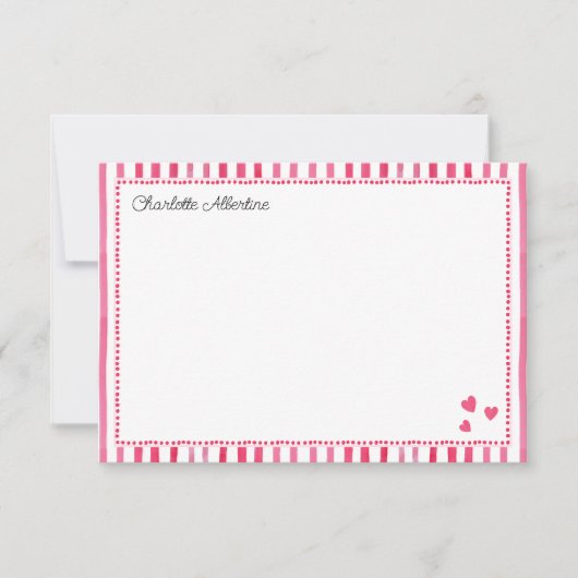 Roze Waterverf Stripe Liefje Persoonlijk Notitiekaartje (Voorkant)