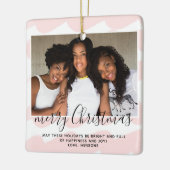 Roze Waterverf Stripe Merry kerstfoto Keramisch Ornament (Links)