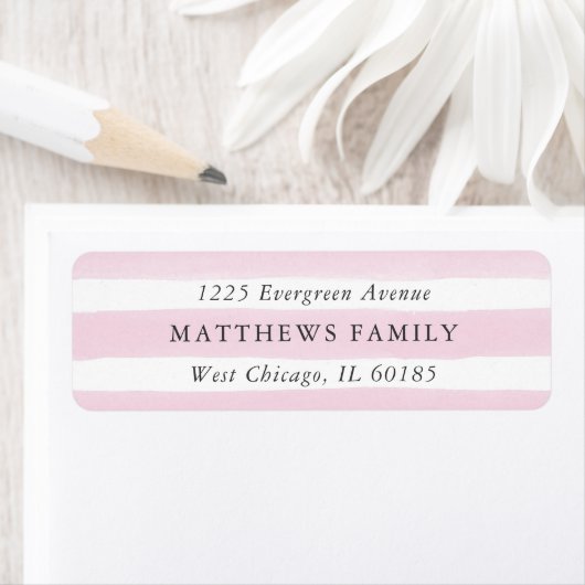 Roze Waterverf Stripe Return Address Labels (Insitu)