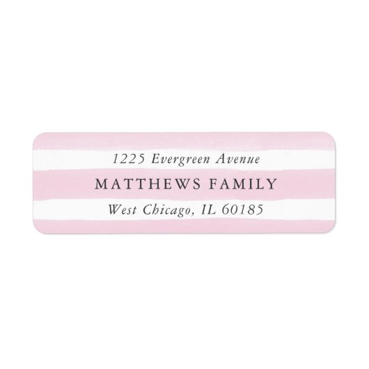 Roze Waterverf Stripe Return Address Labels (Voorkant)