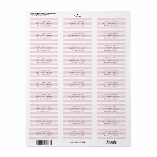 Roze Waterverf Stripe Return Address Labels (Full Sheet)