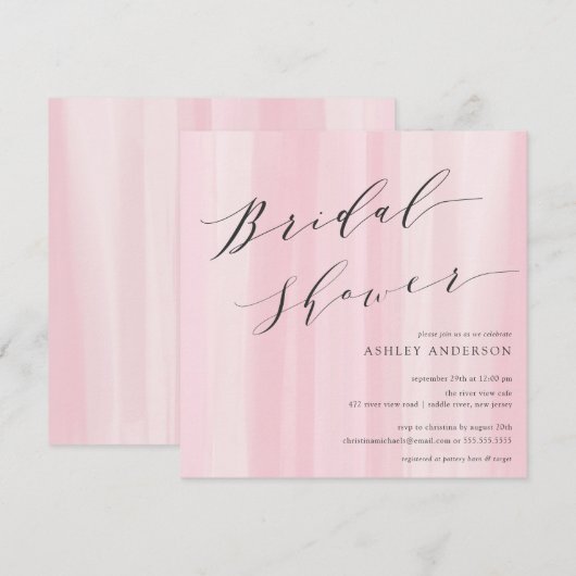 Roze Waterverf Stripes Bridal Shower Uitnodiging (Voorkant / Achterkant)