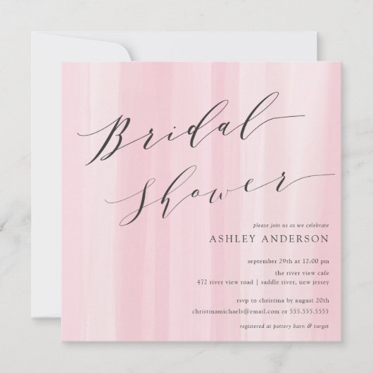 Roze Waterverf Stripes Bridal Shower Uitnodiging (Voorkant)