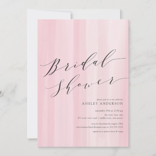 Roze Waterverf Stripes Bridal Shower Uitnodiging (Voorkant)