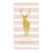 Roze Waterverf Stripes en Gold Deer Bookplaat Etiket (Voorkant)