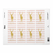 Roze Waterverf Stripes en Gold Deer Bookplaat Etiket (Full Sheet)