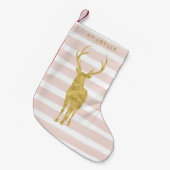 Roze Waterverf Stripes en Gold Deer Kleine Kerstsok (Voorkant (Hangend))