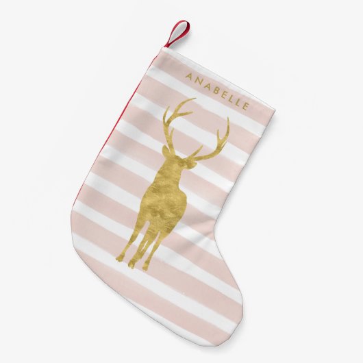 Roze Waterverf Stripes en Gold Deer Kleine Kerstsok (Voorkant (Hangend))