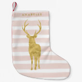 Roze Waterverf Stripes en Gold Deer Kleine Kerstsok (Voorkant)