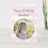 Roze Waterverf Stripes Girly Foto Birthday Kaart (Voorkant)