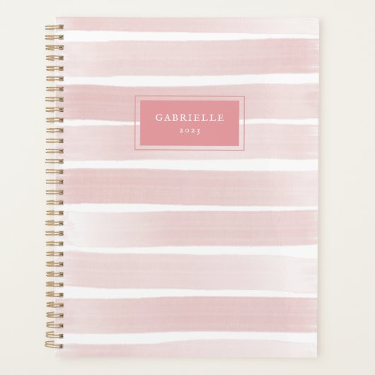 Roze Waterverf Stripes koraal, aangepast Planner (Voorkant)