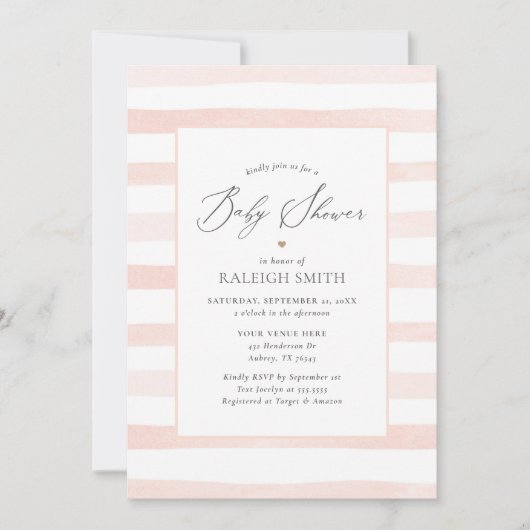 Roze Waterverf Stripes Meisje Baby shower Kaart (Voorkant)