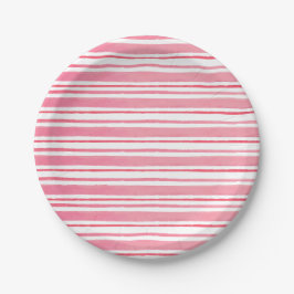 Roze Waterverf Stripes Verjaardag Papieren Bordje