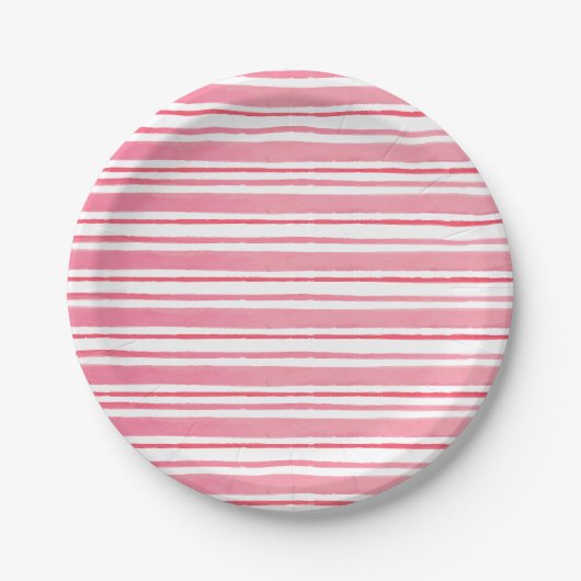 Roze Waterverf Stripes Verjaardag Papieren Bordje (Voorkant)