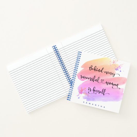 Roze Waterverf Succesvolle Vrouw Script Vierkant Notitieboek (Binnen)