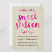Roze Waterverf Sweet Sixteen Birthday Party Kaart (Voorkant)