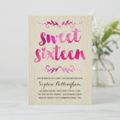 Roze Waterverf Sweet Sixteen Birthday Party Kaart (Staand voorkant)