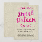 Roze Waterverf Sweet Sixteen Birthday Party Kaart (Voorkant / Achterkant)