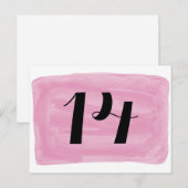 Roze Waterverf Tabelnummer Briefkaart (Voorkant / Achterkant)
