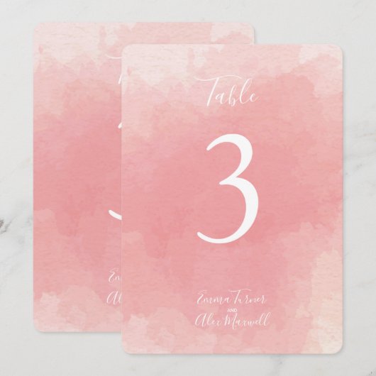 Roze Waterverf | Tafelnummerkaarten Kaart (Voorkant / Achterkant)