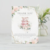  Roze Waterverf Tea Party 1e verjaardag Bedankkaart (Staand voorkant)