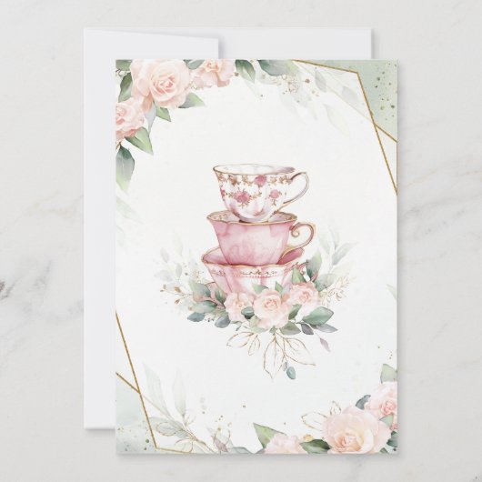  Roze Waterverf Tea Party 1e verjaardag Bedankkaart (Achterkant)