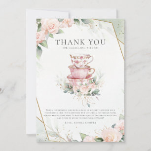 Roze Waterverf Tea Party 1e verjaardag Bedankkaart