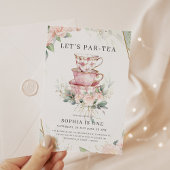  Roze Waterverf Tea Party 1e verjaardag Kaart