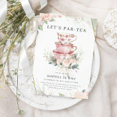  Roze Waterverf Tea Party 1e verjaardag Kaart