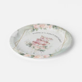  Roze Waterverf Tea Party 1e verjaardag Papieren Bordje (Gekanteld)