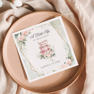  Roze Waterverf Tea Party 1e verjaardag Servet