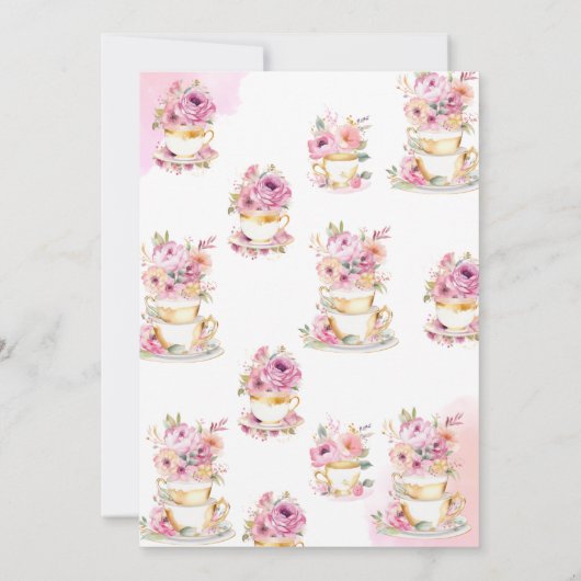 Roze Waterverf Tea Party 1e verjaardag Uitnodiging (Achterkant)