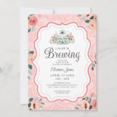 Roze Waterverf Tea Party Baby shower Kaart (Voorkant)