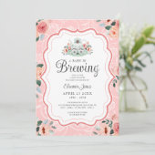 Roze Waterverf Tea Party Baby shower Kaart (Staand voorkant)