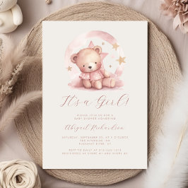 Roze Waterverf Teddy Bear Meisje Baby shower Kaart