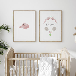 Roze Waterverf Tennis aangepaste naam set van 2 po