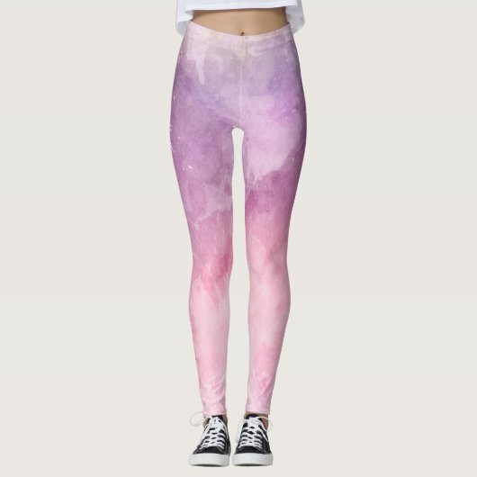 Roze waterverf textuur leggings (Voorkant)