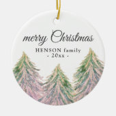 Roze Waterverf Trees Merry-kerstavond Keramisch Ornament (Voorkant)