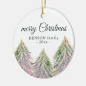 Roze Waterverf Trees Merry-kerstavond Keramisch Ornament (Links)